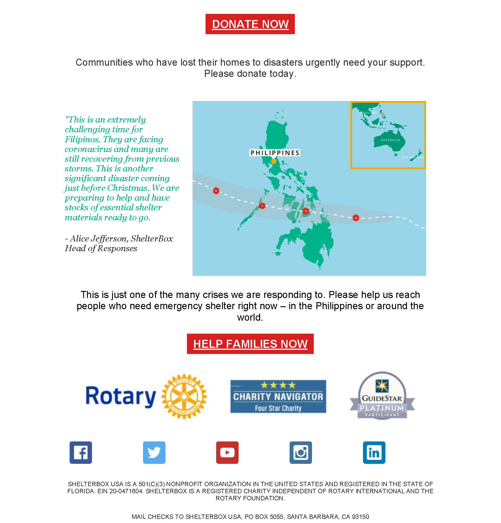 ShelterBox: EMERGENCY ALERT - SUPER TYPHOON RAI | District 6630